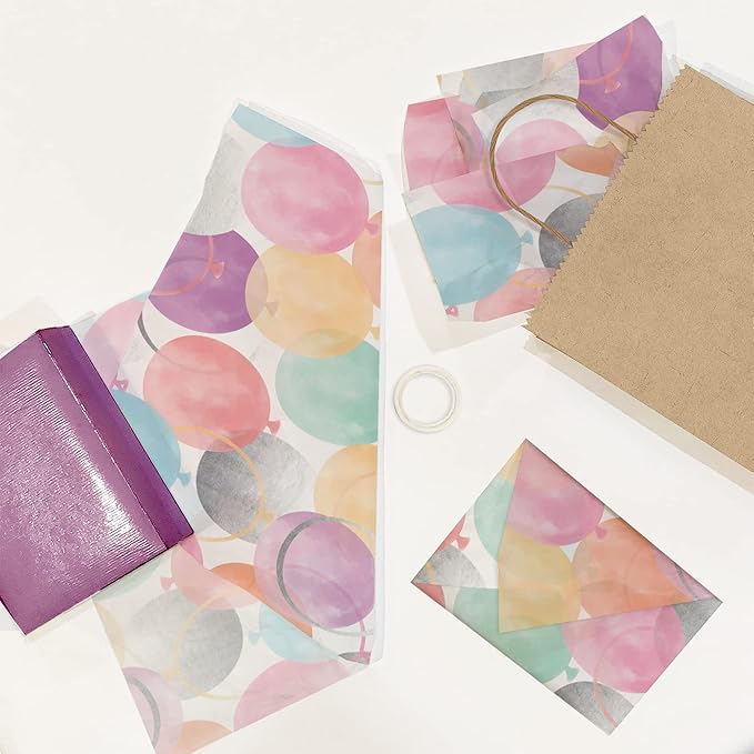 Colorful Balloons Birthday Printed Tissue Paper for Gift Bags or Boxes and Wrapping - Bulk Decorative Art Tissue Paper for Packaging and Gifting | 24 Sheets 20" x 30"