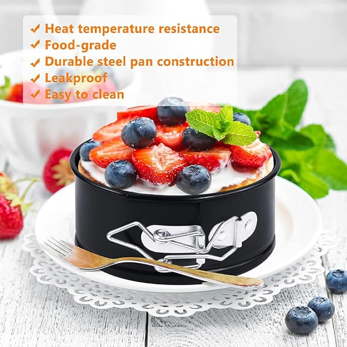 Mini Springform Cake Pans - Set of 4, Non-Stick & Removable Bottom - 4” Diameter, Perfect for Cheese Cakes, Pies, Quiches & More – Ideal for Home Bakers & Pros