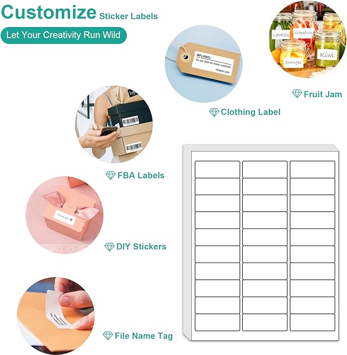 MFLABEL 1" x 2-5/8" Address Labels for Laser & Inkjet Printers 15,00 White Shipping Stickers(50Sheets,30/Sheet)+48 Free Fragile Stickers | Easy Peel,Mailing Labels for Packages, Shipping