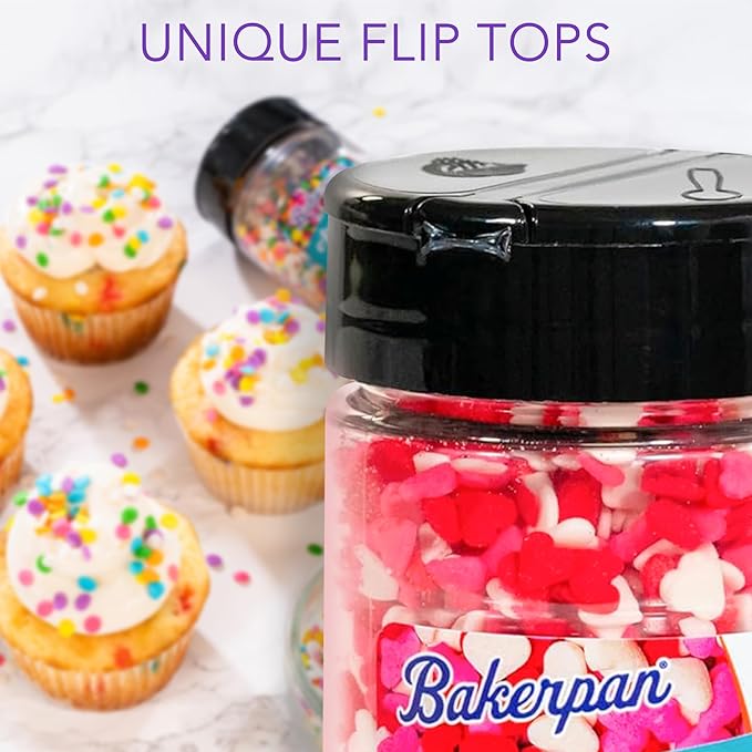 Bakerpan Red Heart Sprinkles for Cake Decorating, 5.77 Ounces Edible Hearts Confetti Sprinkles for Ice Cream, Cookies, Valentine's Cupcake Topper