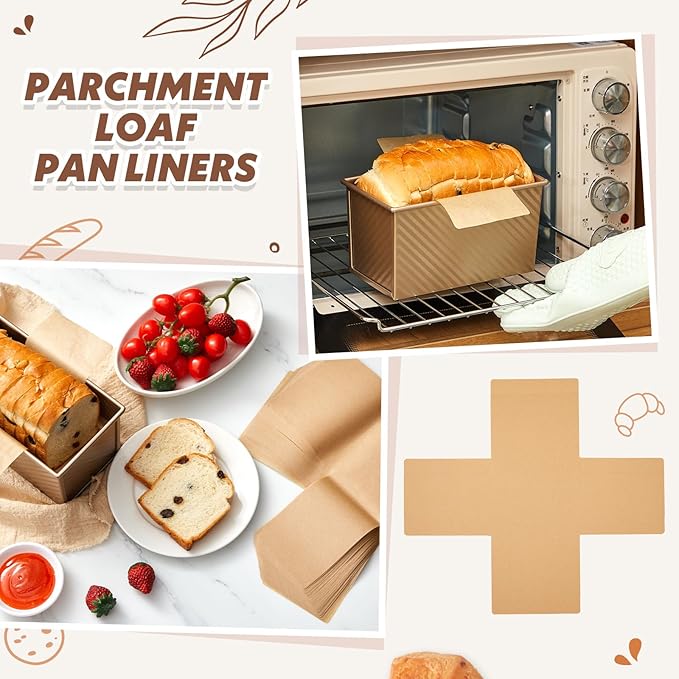 100 Pcs Loaf Pan Liners for Baking Bread Pan 13 x 5 Inches, Non-stick Disposable Greaseproof Baking Paper for Bread, Cakes, Toast