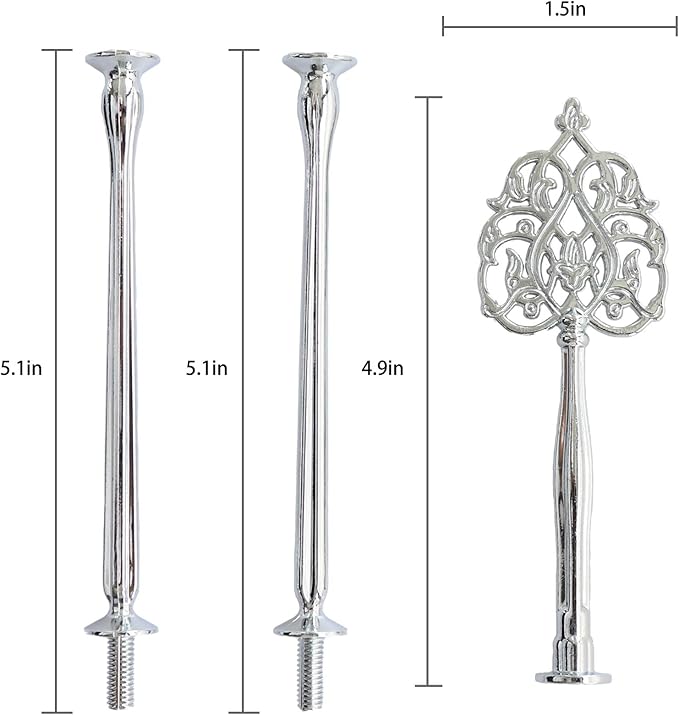 3 Tier 14" Heavy Metal Cake Stand Holder Fruit Plate Stand Fitting Hardware Rod with Stylus (Silver Scepter)
