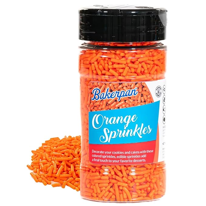 Bakerpan Orange Jimmies Sprinkles - 6 Ounces Orange Sprinkles for Cake Decorating - Edible Sprinkles for Cupcakes, Ice Cream, Cake Decorations (Made in USA)
