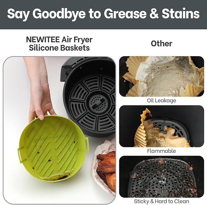 Air Fryer Silicone Liners 4QT For Ninja AF101, 2 Pack BPA Free Platinum Air Fryer Basket Liners with Handle, Round Ninja Reusable Fryer Accessories