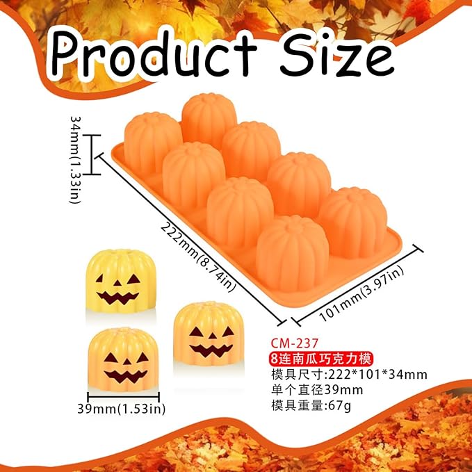 1 Pcs Silicone Chocolate Molds Fall Thanksgiving Halloween Christmas Autumn Pumpkin Candy Chocolate Mold Silicone Molds for Candy Jelly Wax Melt Ice Cubes Cake Decorations