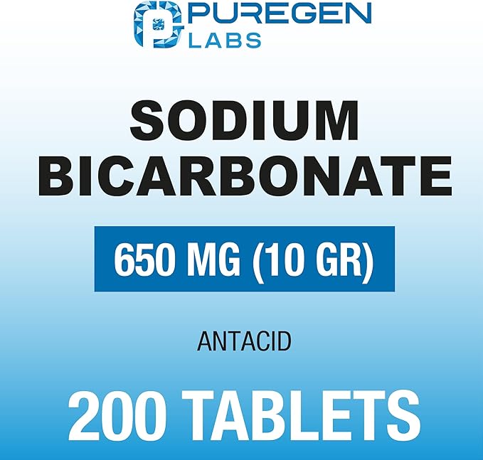 Puregen Labs Sodium Bicarbonate Tablets 650mg (10 Grains) - Total 600 Count | Baking Soda Supplement, Natural Relief of Acid Indigestion, Heartburn, Sour Stomach & Upset Stomach