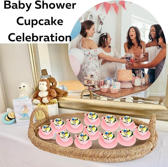 Evelots Baking Cupcake Molds - Silicone Teacup Set - 48 Pc Set - Oven-Safe - Nonstick - Muffin Cups for Bridal/Baby Shower, Birthday/Tea Party - 24 Cups & 24 Saucers - BPA Free