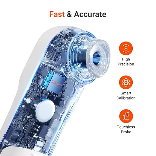 iHealth Infrared Digital Thermometer for Adults and Kids, Baby Thermometer with 3-in-1 Mode & 3-Color Prompt, Fever Alarm & Silent Mode, Forehead & Object Detection, 40 Memory Storages, PT9L, White