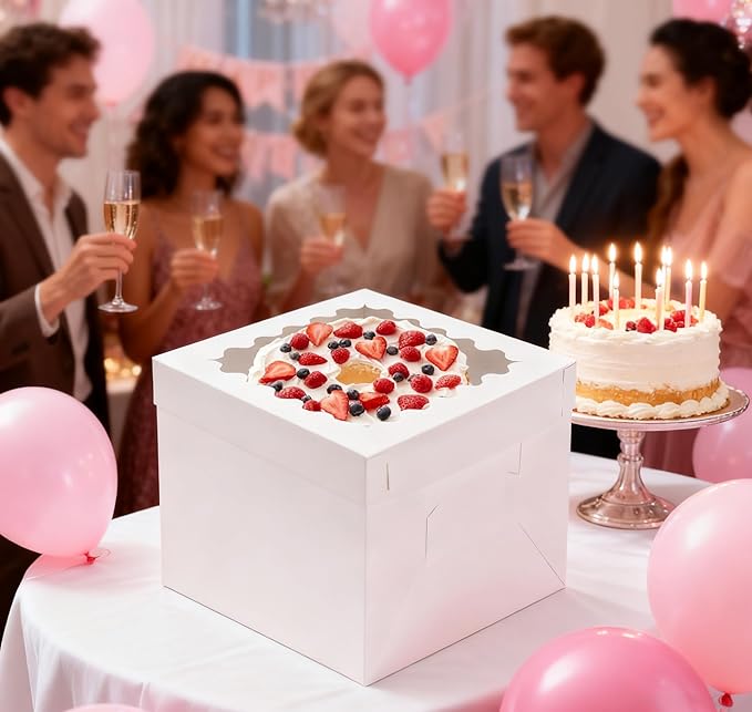 10pcs Tall Cake Boxes,10x10x10 Bakery Boxes for Tier Cakes with Window, 10 Inch Large Baking Boxes,10x10 Square Cardboard Cake Box,Cake Decorating Supplies for Gift Giving