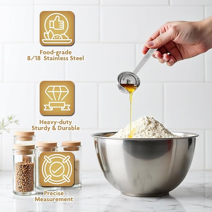 1PCS 2/3TBSP(2TSP, 10ML) 18/8 Stainless Steel Measuring Spoon, Metal Measure Scoop for Dry and Liquid Spices, Must-have for Kitchen