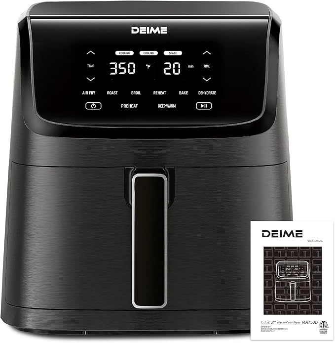 DEIME Air Fryer 7.2 QT 1700W Oilless Oven Healthy Cooker Air Fryers Large Capacity with 8 Presets, LCD Touch Screen, Customerizable Cooking, Non-Stick Basket (Black)
