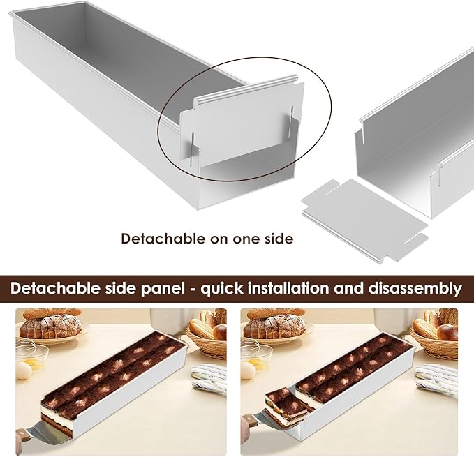 4 Pack Tiramisu Pan, Long Rectangle Cake Mold, Aluminum Alloy with Removable Frame Tiramisu Rectangle Trays for Tiramisu Cheesecake Mousse (4)