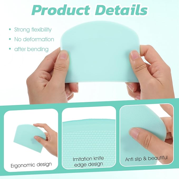 24 Pcs Bench Scraper Dough Scraper for Baking, BPA Free PE Flexible Bowl Scrapers, Food-Safe Plastic Dough Cutter Tool for Bread Cake Fondant Icing (Light Blue, Green, Yellow, Pink)