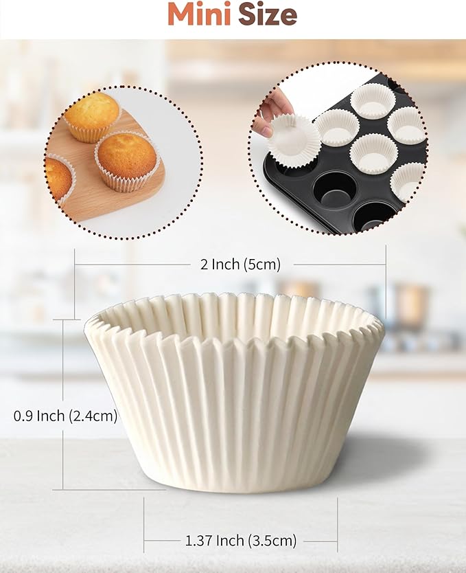 Non-Stick 400pcs White Mini Cupcake Liners for Baking, Greaseproof Muffin Liners for Mini Muffin Pan, Food Grade Cupcake Wrapper for for Party, Wedding, Birthday, Christmas, Valentines