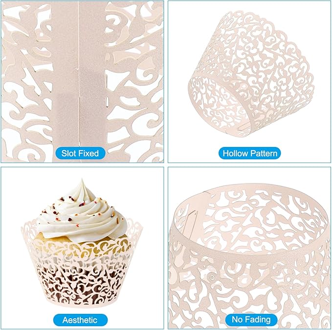 PATIKIL Cupcake Wrappers Paper, 50 Pack Baking Cups Standard Vine Decoration for Anniversary Birthday Weddings and Parties, Champagne