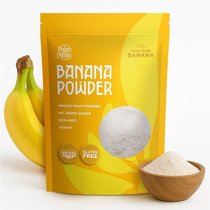 Palm & Plenty Powdered Banana Fruit - Natural Banana Flavoring for Smoothies, Baking, Shakes, Frozen Drink Mix - Non-GMO, Vegan, Gluten-Free, No Added Sugar - Whole Fruit Powder - 1 lb Bag