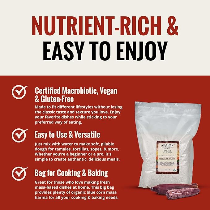 Gold Mine Blue Corn Masa Harina, Macrobiotic, Vegan, Kosher and Gluten-Free Flour for Healthy Mexican Dishes - 5 LBS, 80 oz