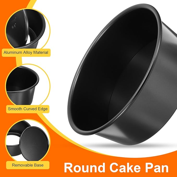 HARFINGTON 2Pcs Round Cake Pan with Removable Loose Bottom 8" Small Cheesecake Pan Nonstick Coating Aluminum Baking Pan for Wedding Birthdays Party Event, Black