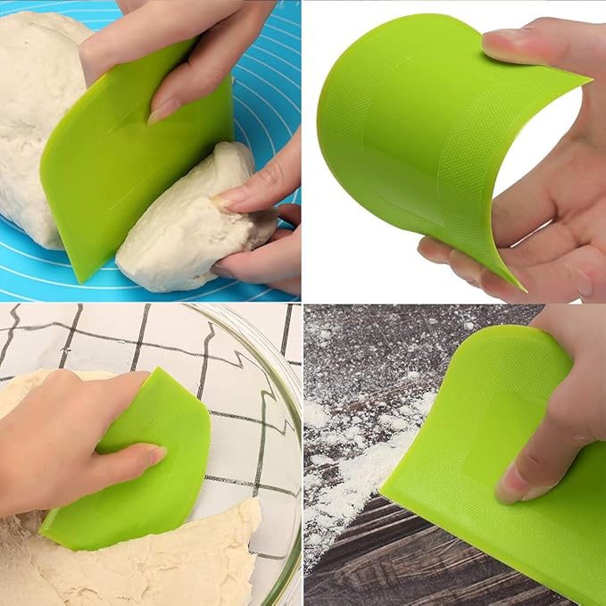 Dough Scraper Bowl Scraper Bread Cream Cake Pizza Cutter Bench Scraper- Flexible Plastic Multi-Function Kitchen tools, 2 Piece White-Green