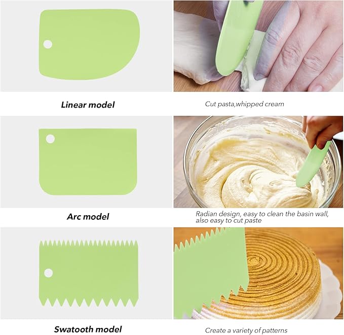 Multipurpose Bowl, Cake Scraper, Flexible Plastic Dish, Dough Cutter, Bench Scraper for Baking, Kitchen (Green)