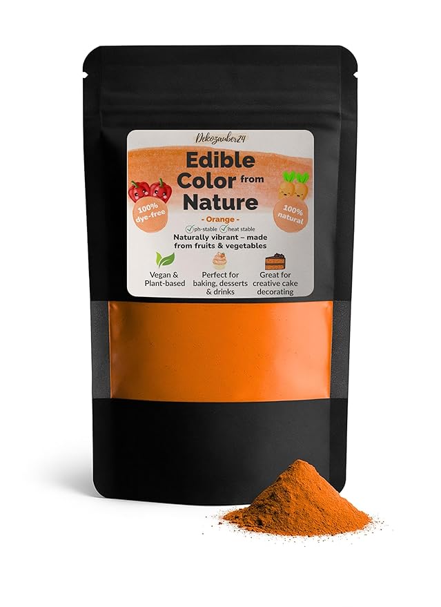 Dekozauber24 Natural orange food coloring, 0.35oz edible powder, dye free, vegan, plant based and gluten free color for baking