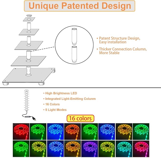 Cupcake Stand Acrylic 5 Tier Tower Display Cupcake Cake Stand with Remote LED Light,Multiple Color Changing Modes,Transparency Serving Tray for Any Parties Events(Large Size)