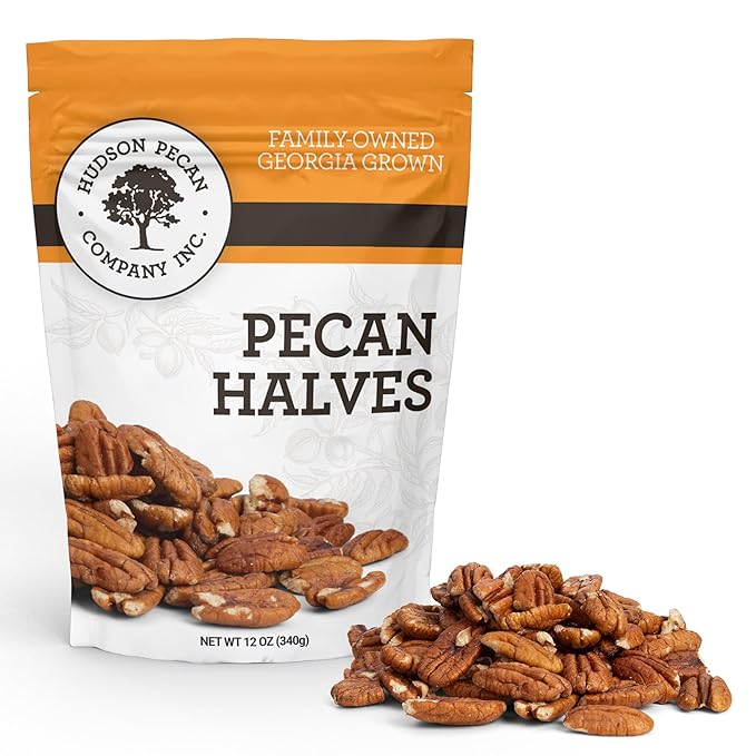 HUDSON PECAN COMPANY | Fresh Delicious Fancy Georgia Pecan Halves | Local, Gluten-Free, Keto-Friendly & Kosher Certified | Perfect for Baking, Cooking, Desserts & Snacking, 12 oz Resealable Bag