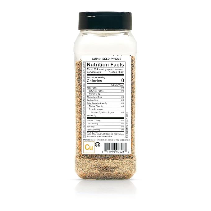 Spiceology – Whole Cumin Seed – Bold, Warm & Earthy Spice – Perfect for Indian, Middle Eastern & Mexican Dishes – Ideal for Curries, Tacos, Rice & Spice Blends – 14 oz