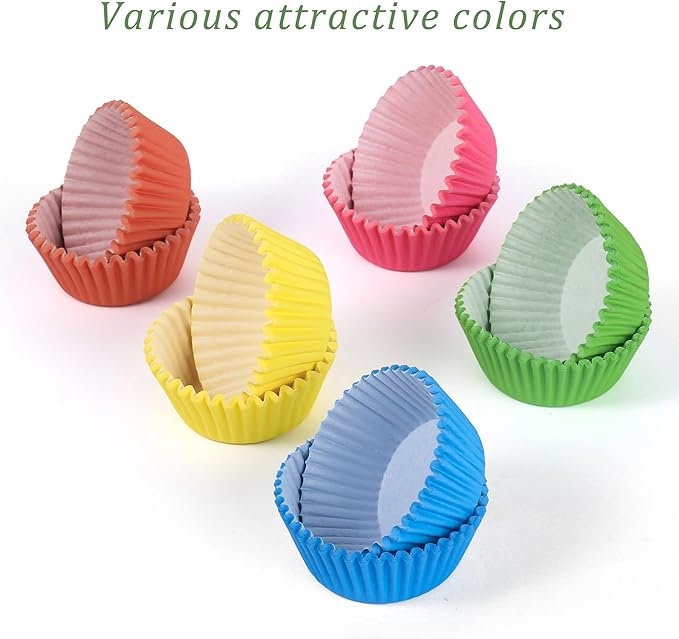 1000 Count White Paper Cupcake Liners, Standard Size 2 Inch, Unbleached Baking Cups for Muffins and Cupcakes (Rainbow, 2 Inch)