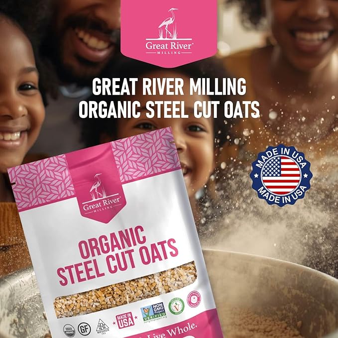 Great River Milling Organic Steel Cut Oats | Whole Grain, Non-GMO, Kosher | Hearty Healthy | Rich Texture & Flavor | Perfect for Oatmeal, Porridge, Granola & Baking | 5 Lb
