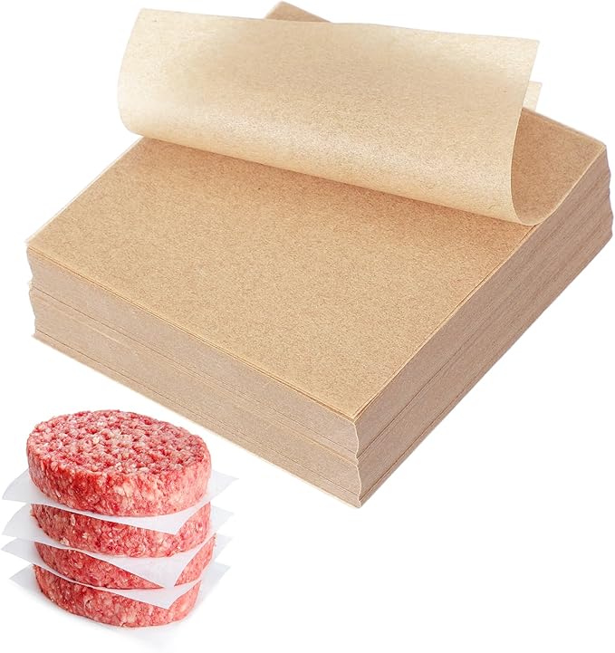 uxcell 500 Pcs Unbleached Parchment Paper Baking Sheets Squares, 3.5 Inch Hamburger Patty Paper, Non Stick Parchment Pulp Paper for Baking Grilling or Meat Storage, Wood Color
