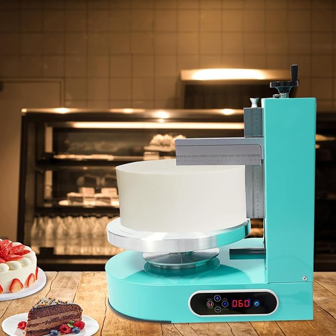Cake Decorating Machine, Automatic Cake Cream Spreading Machine for 4-12 Inch Cakes, 60-320 RPM Rotating Speed, Turntable with Adjustable Scraper, Cake Frosting Machine with LCD Display (Green)