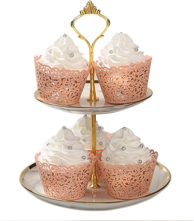 KPOSIYA Pack of 120 Cupcake Wrappers Artistic Bake Cake Paper Cups Vine Designed Laser Cut Cupcake Wraps Baking Cup Muffin Case Trays for Wedding Baby Shower Party Birthday Decoration (120, Pink)