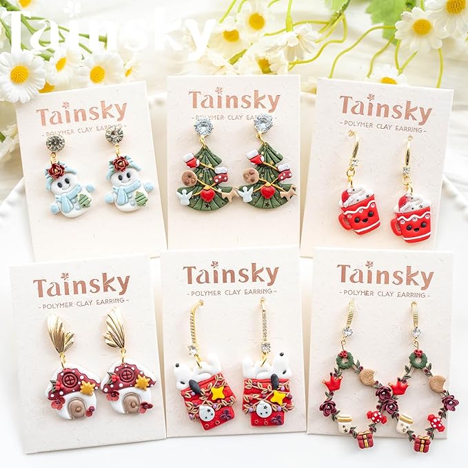 Tainsky 9 Shapes Mirco Christmas Polymer Clay Cutters, Winter Clay Cutters for Earrings Making Clay Jewelry