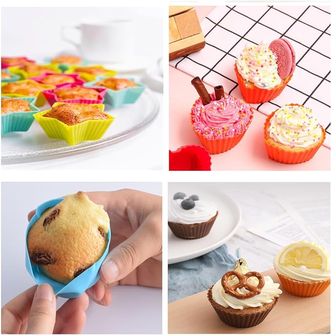 Reusable Silicone Cupcake Baking Cups Silicone Baking Cups, Reusable & Non-stick Muffin Cupcake Liners for Party Halloween Christmas (Pack of 30,Multicolor,5 styles)