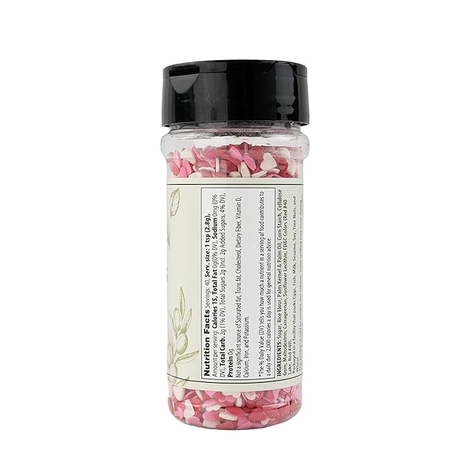 Olive & Vine Heart Sprinkles, Sweet Flavor, For Baking & Desserts, Rich Tradition, Authentic Taste, For Global Recipes (4 Ounce)