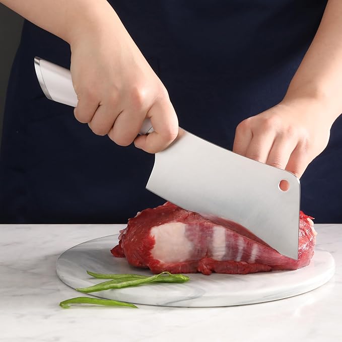 Cangshan ELBERT Series German Steel Forged Cleaver Knife Block Sets, Acacia (7-Piece, White)
