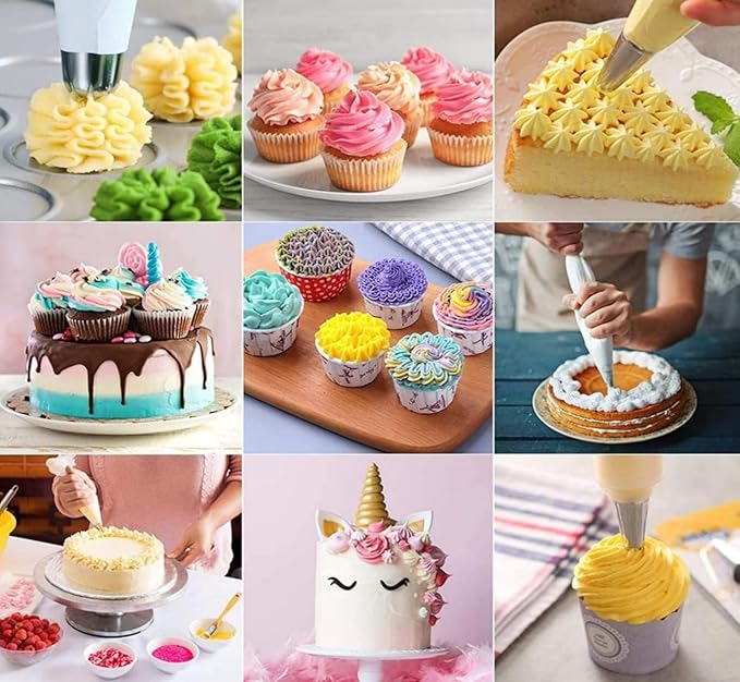 Tingjia 179PCs Round Cake Pans Sets for Baking-Nonstick 8 Inch Springform Cake Pan Set of 3 with Cake Decorating Supplies Kit, Cake Leveler, Icing Tips, Piping Bags, Spatula, and Baking Pans Set