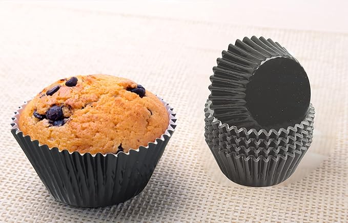 Black-Foil Cupcake Case Liners 100 Pcs Metallic Paper Baking Cups for Birthday Parties, Weddings or Baby showers …