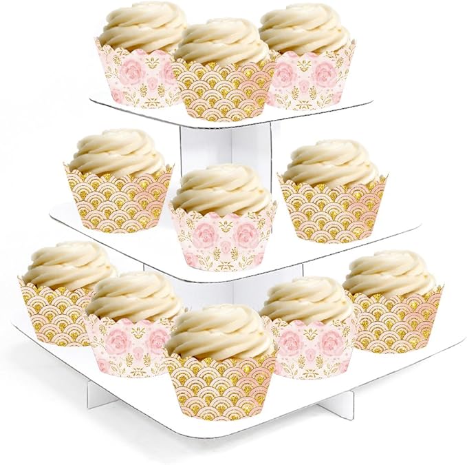 Andaz Press Party Cupcake Wrapper Decorations, Pink Roses and Blush Pink and Gold Design, 24-Pack, Theme Colored Bulk Cake Supplies