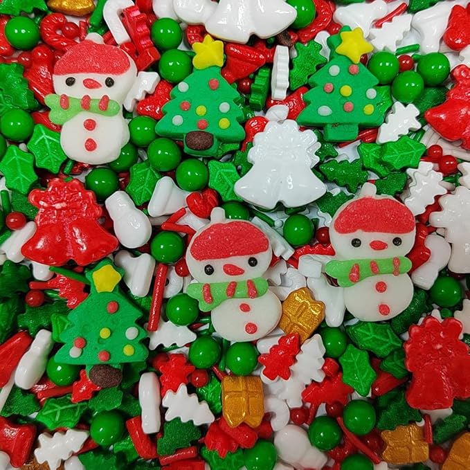 Homankit Christmas Sprinkles for Cake Decorating Edible Snowman Christmas Tree Sprinkle Mix Cake Cupcake Toppers Cookie Dessert Decorations 3.53 Ounces