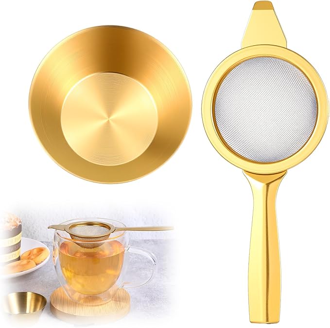2.2" Gold Matcha Sifter Strainer 30 Fine Mesh Strainer Small Sifters for Matcha Stainless Steel Sieve Sifter with Handle, Small Metal Strainers for Loose Tea Coffee Cocktail