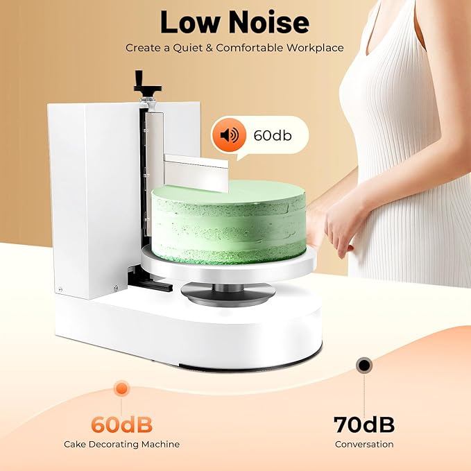 4-12“ Cake Decorating Coating Machine w/LCD, Auto Cream Spreading Machine Smooth Coating Decoration Machine, 60-320rpm Adjustable Tabletop Cake Turntable for Cake Shop Household, 220W (White)