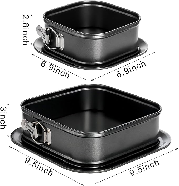 SOUJOY Set of 2 Springform Cake Pan, Non-stick Square Cheesecake Pan, Cake Pan with Removable Bottom, Ice Cream Cake Bakeware, Black