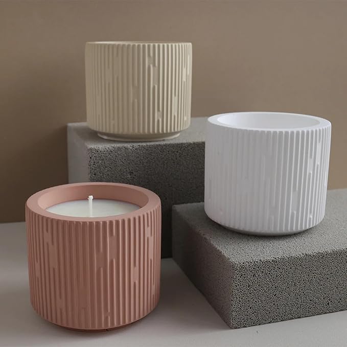Simplicity Candle Jar Silicone Mold Stripe Round Plaster Flower Pot Silicone Mold Succulent Planter Vase Concrete Mold Epoxy Resin Cement Clay Mould