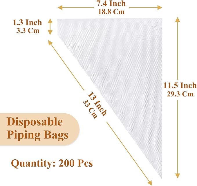 Disposable Piping Bags, 13 Inch Anti Burst Pastry Bags - Icing Piping Bags for Frosting - Suitable for Baking and Cake Decorating (200Pcs)