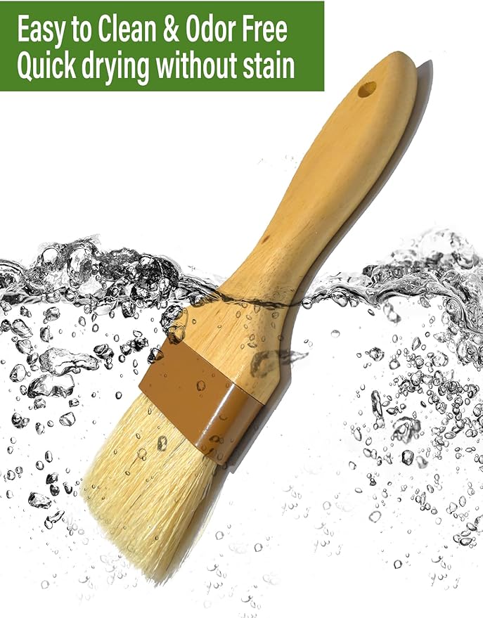Pastry Basting Brush for Baking 2 inch,Natural Boar Bristle Food Grade Brush,Heat Resistant Cooking Brush for Oil and Sauce,Non Shedding Bristles for Butter Egg Wash Marinades BBQ Grill Barbecue