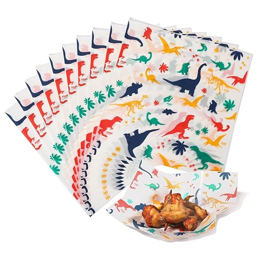 Fit Meal Prep Deli Paper Sheets, Dinosaur Dry Waxed Paper for Kids, Waterproof Sandwich, Grease-Proof Wax Paper for Food Basket, Picnic, Barbecue, Restaurants, Burgers, Fries [250 Sheets] 12x12"
