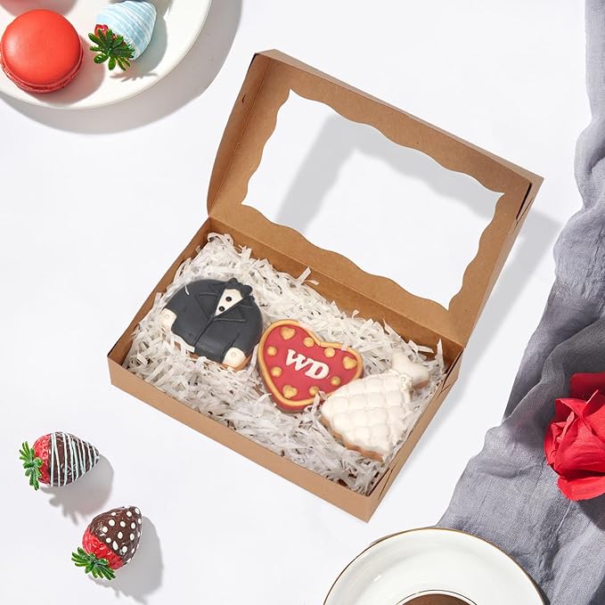 RomanticBaking 50 Pack DIY Assembly Brown 7 x 4 3/8 x 1½ inches Cookies Boxes BakeryTreat Boxes Packaging for Macaron Chocolate Truffle Cakesickle