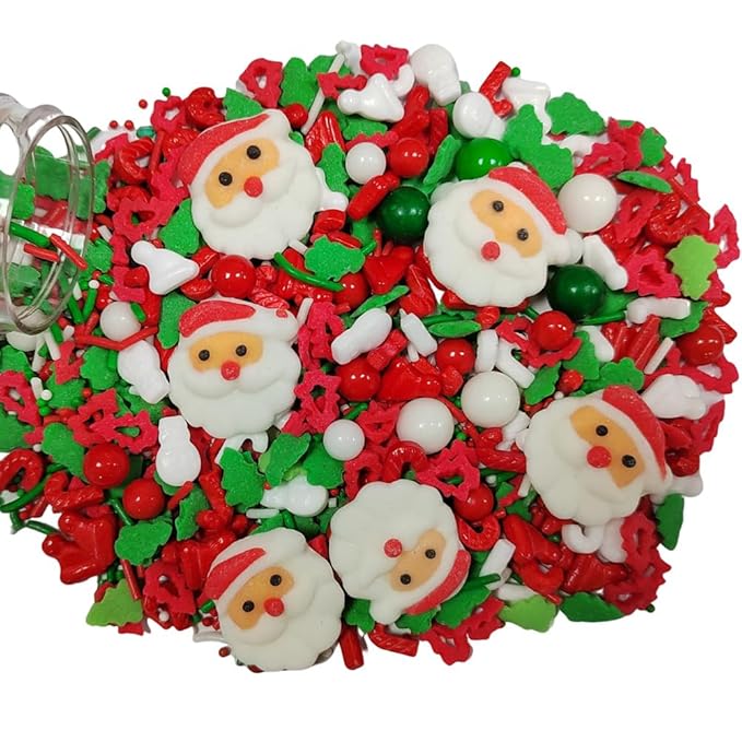 1 Bottle Christmas Sprinkles for Cookie Decorating Cake Toppers Candy Santa Claus Cupcake Topper Dessert Sprinkle with 6 Pieces Santa Claus